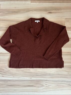 Madewell Cropped and Collared Maroon Pullover Sweater